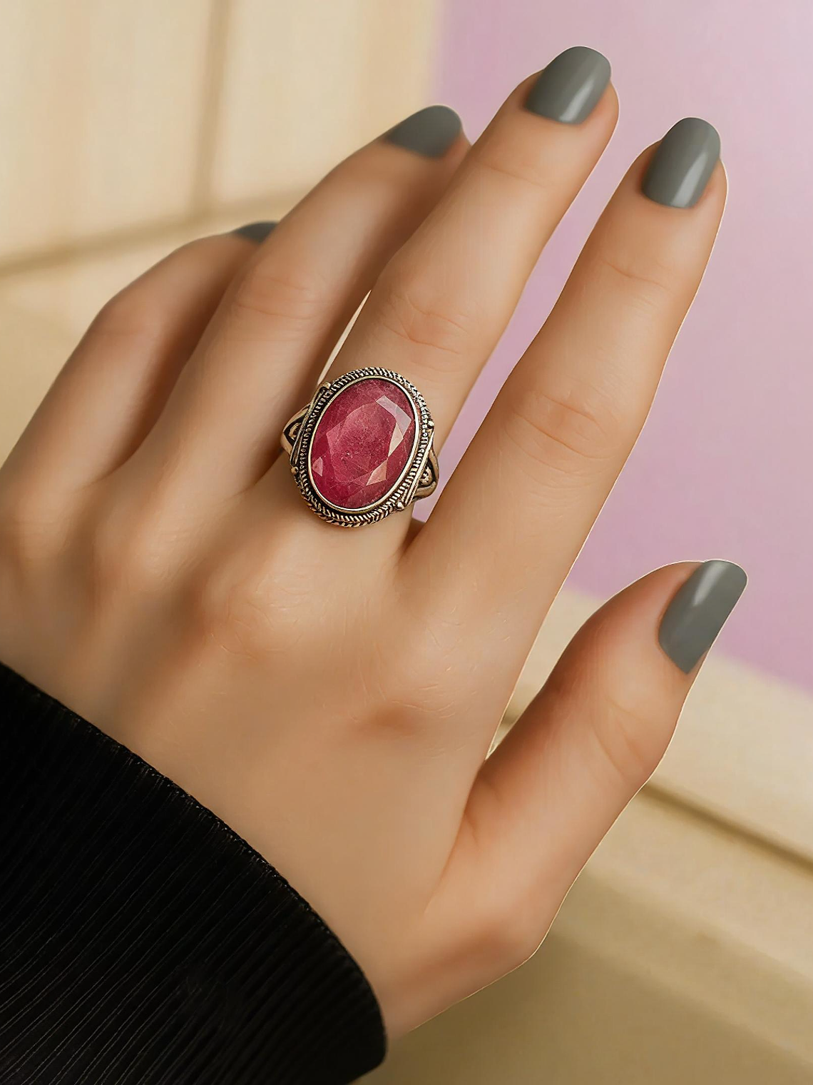 Anillo Raíz Rubí Balinés Plata 925 3