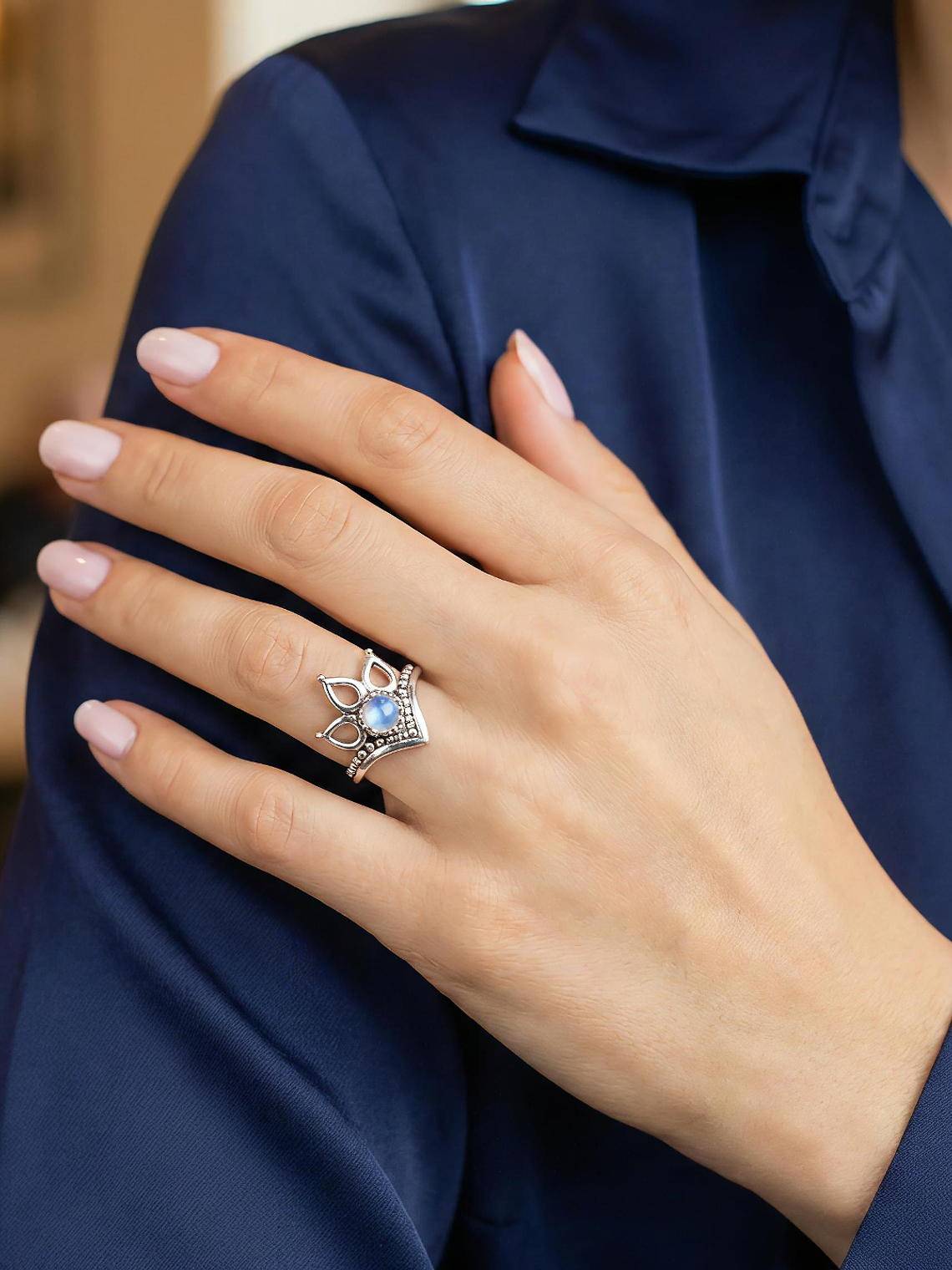 Anillo Flor Loto Piedra Luna Plata 925 2