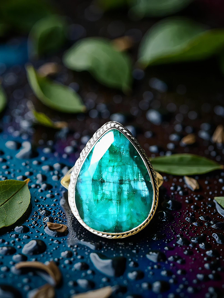 Anillo Gota Raíz Esmeralda Plata 925 1