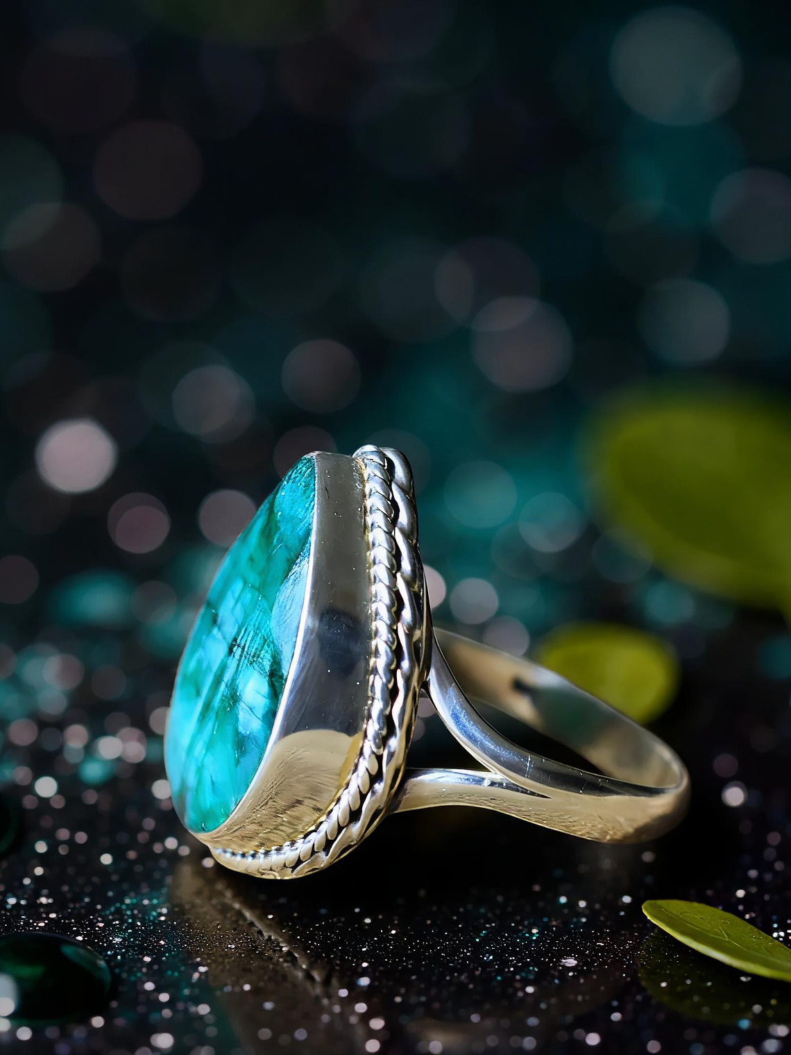 Anillo Gota Raíz Esmeralda Plata 925 3