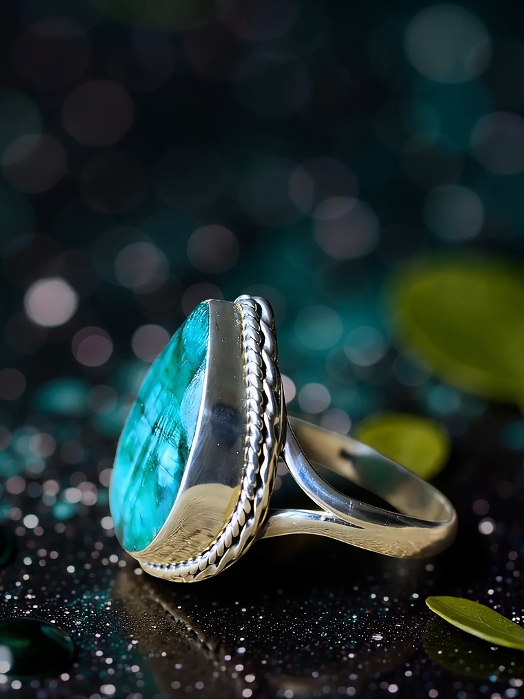 Anillo Gota Raíz Esmeralda Plata 925 3