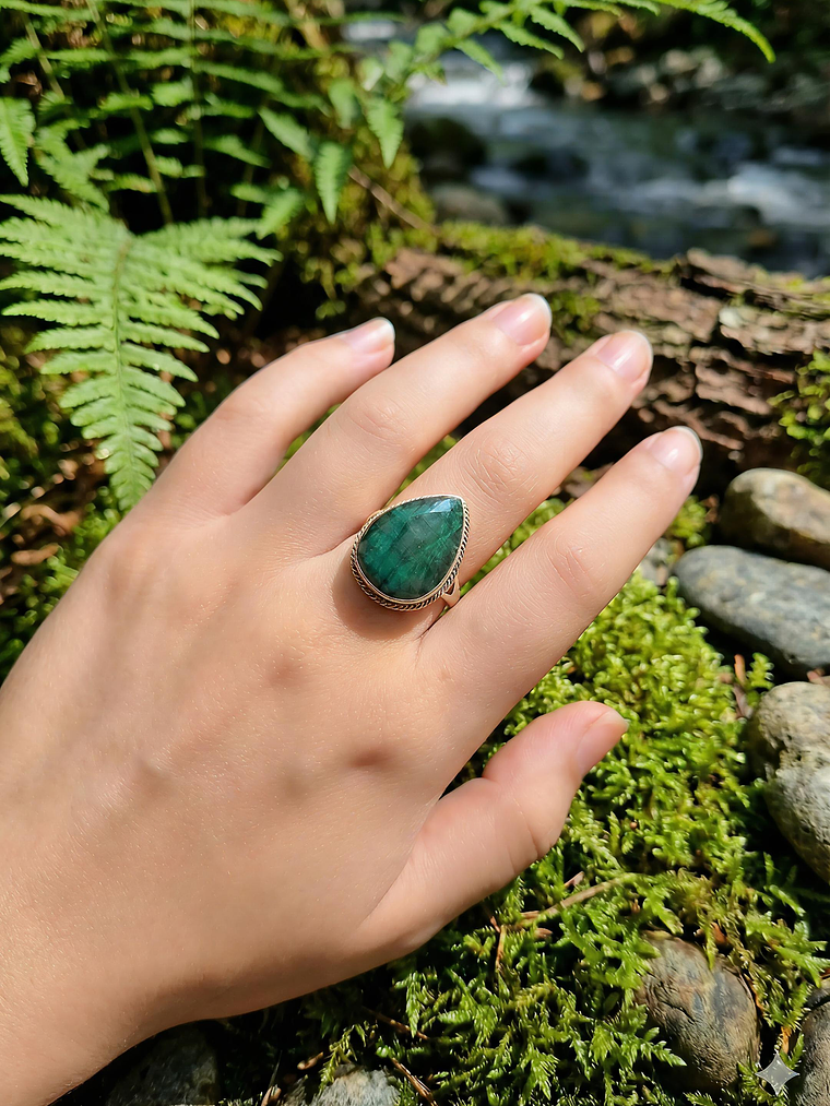 Anillo Gota Raíz Esmeralda Plata 925 2