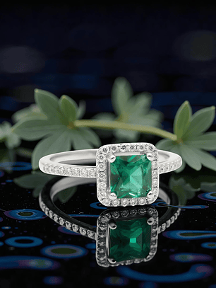 Anillo Halo Esmeralda Plata 925