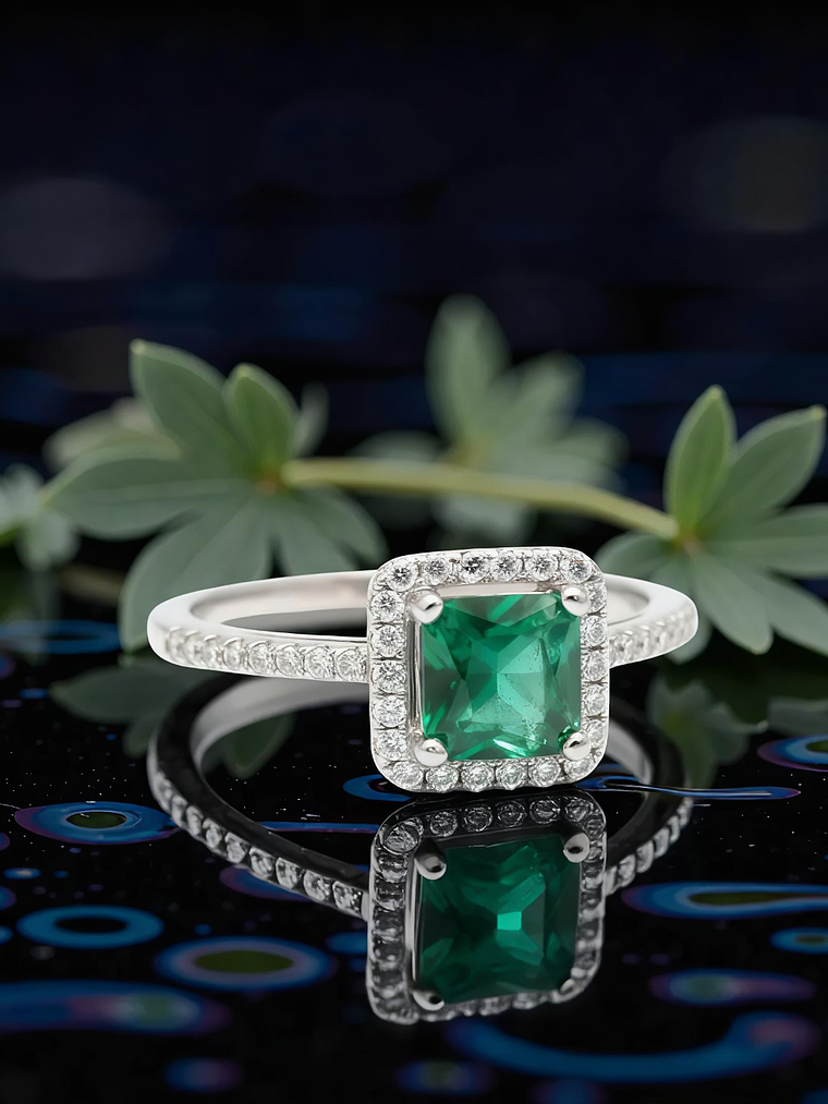 Anillo Halo Esmeralda Plata 925 1