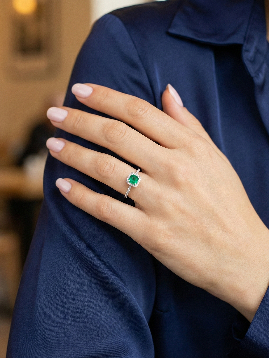 Anillo Halo Esmeralda Plata 925 2