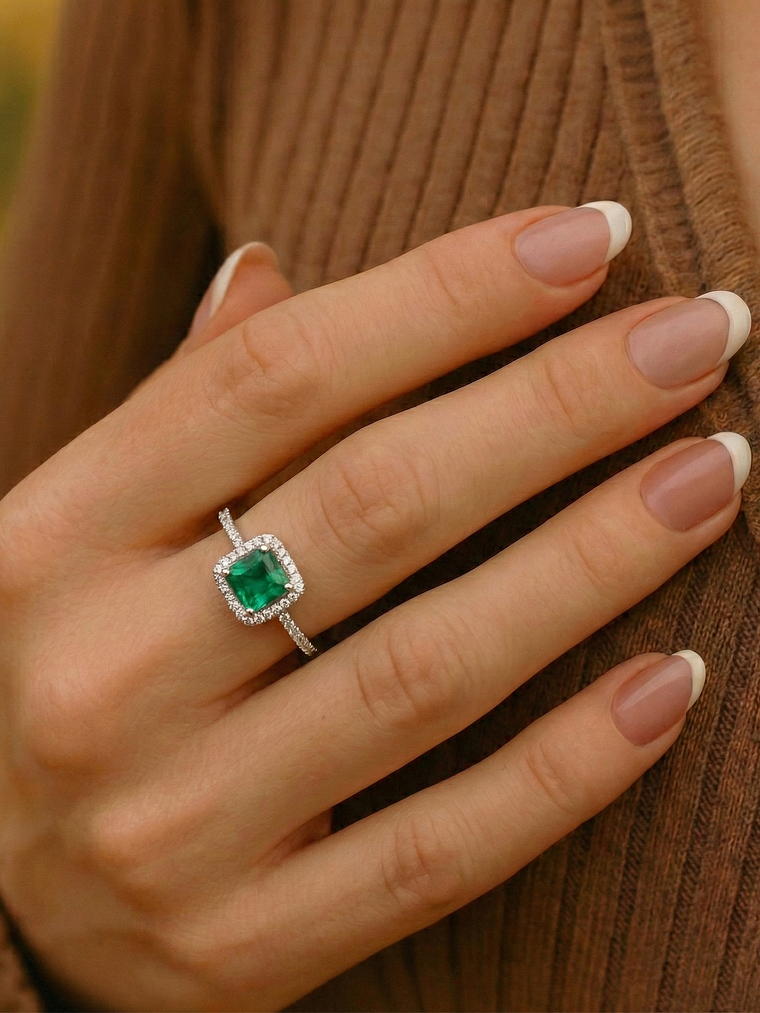 Anillo Halo Esmeralda Plata 925 3