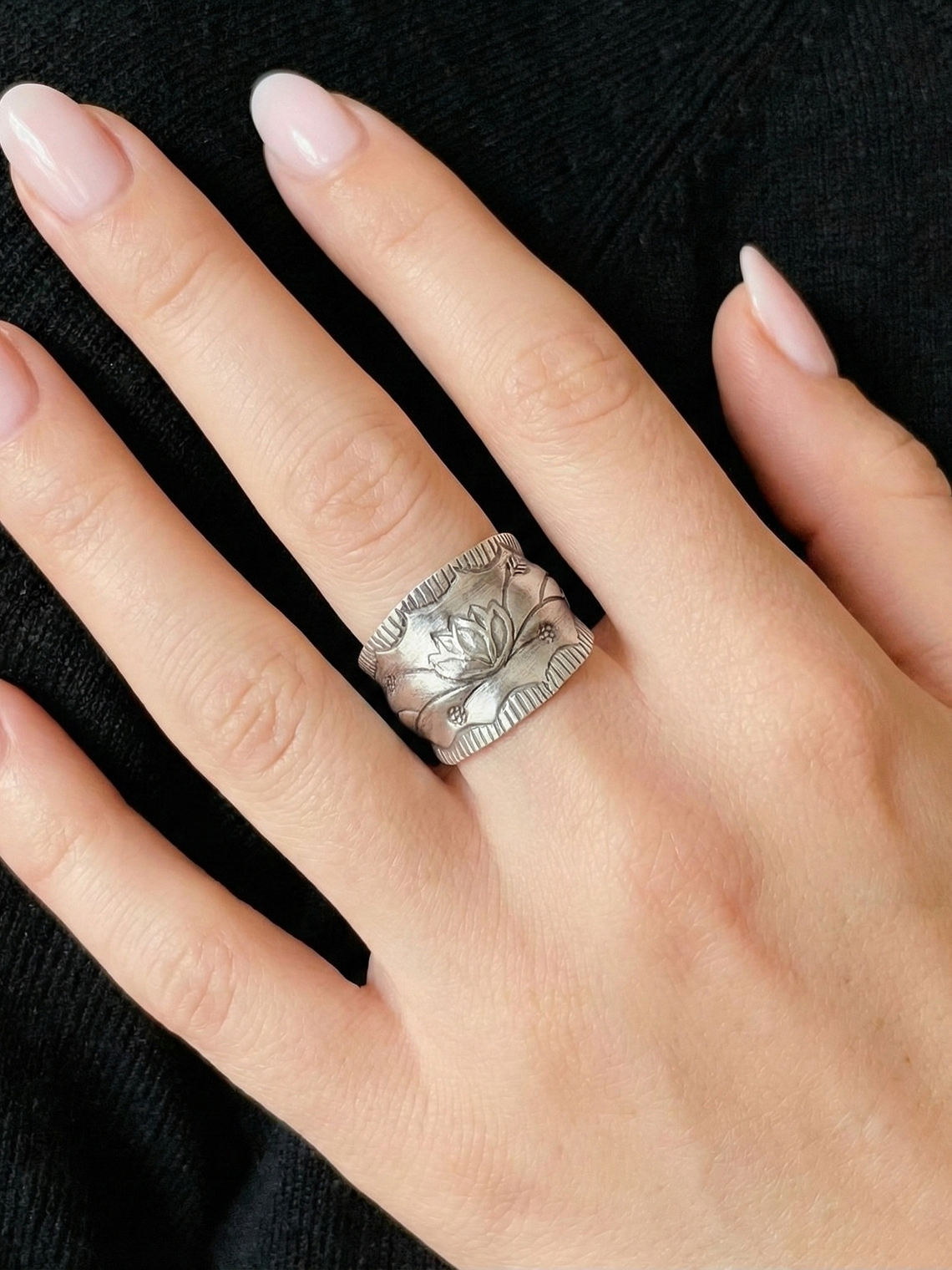 Anillo Flor Loto Ajustable Plata 925 2