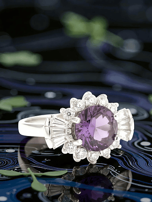 Anillo Piedra Amatista y Circones Baguette