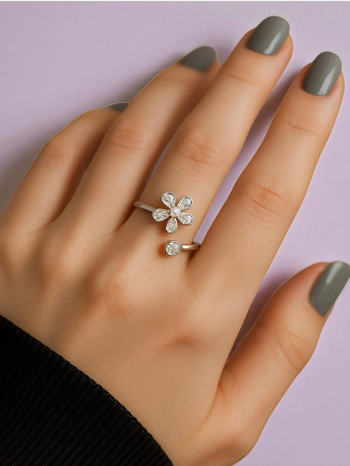 Anillo Flor Ajustable Plata 925 2