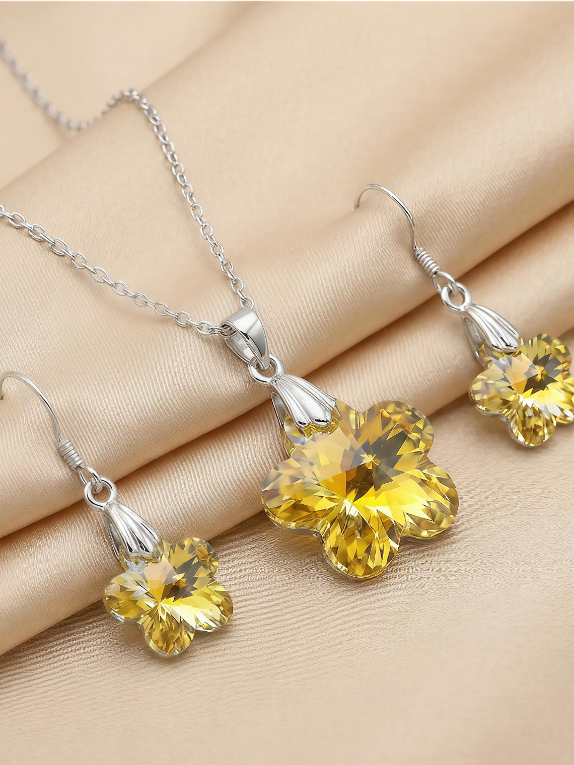 Conjunto Flor Cristal Tornasol Plata 925 2