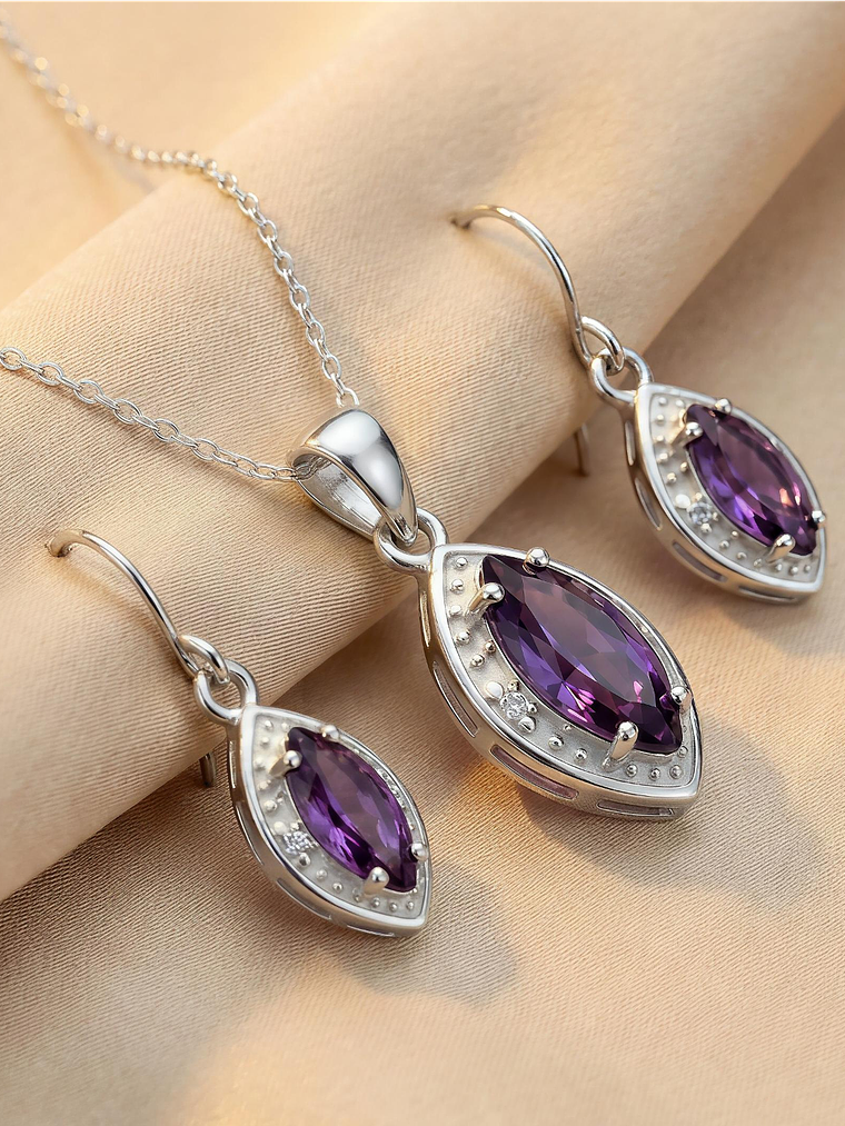 Conjunto Marquise Amatista Plata 925 2