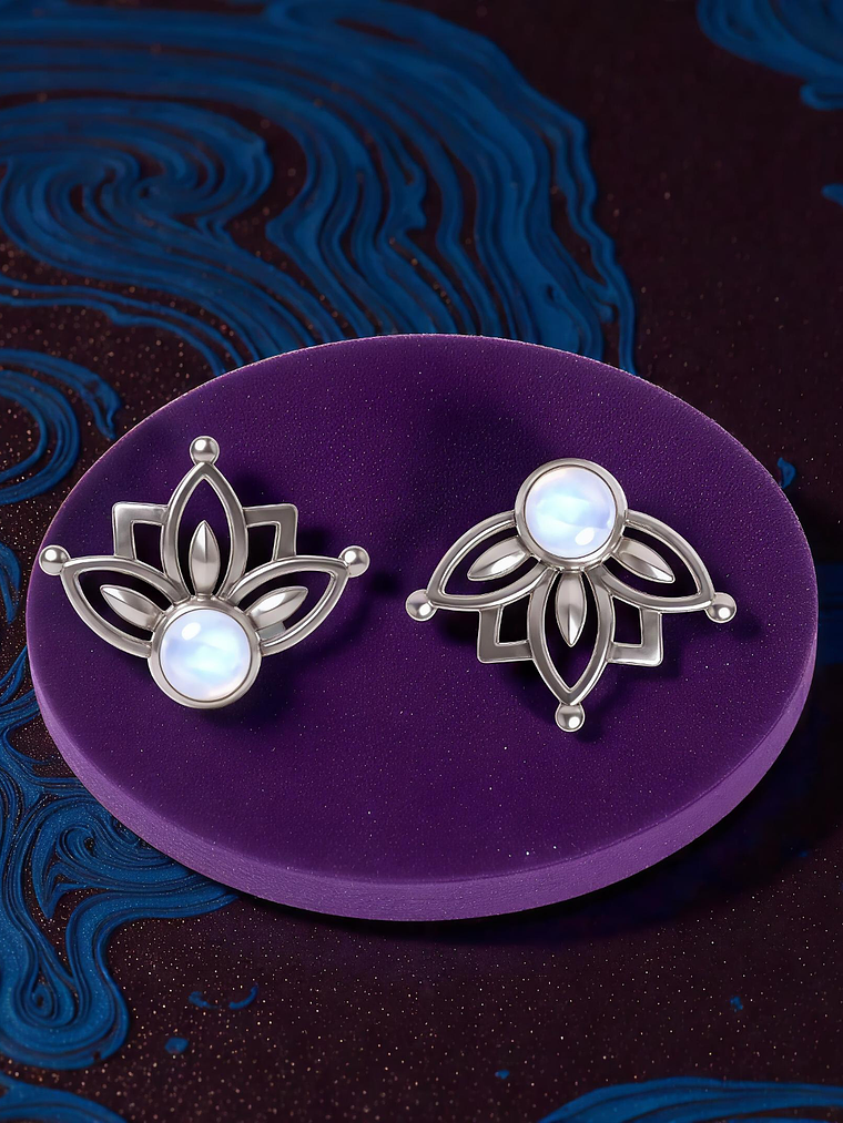 Aros Flor de Loto Piedra Luna 1