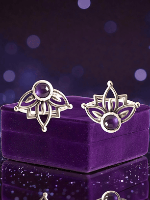 Aros Flor de Loto Piedra Amatista