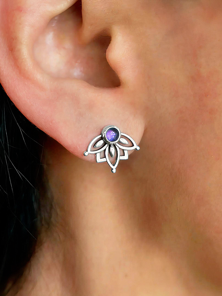 Aros Flor de Loto Piedra Amatista 2