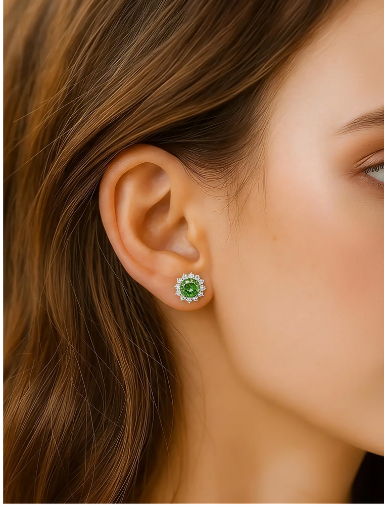 Aros Flor Circones Verde Esmeralda 2