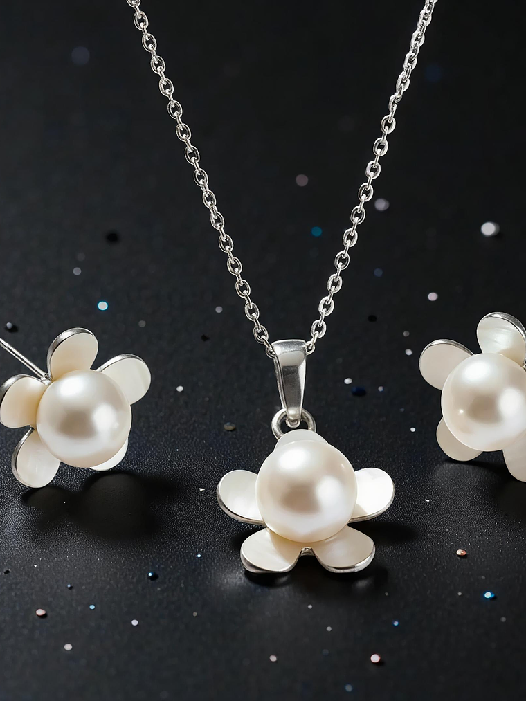 Conjunto Flor de Perla Mabe y Plata 925 2