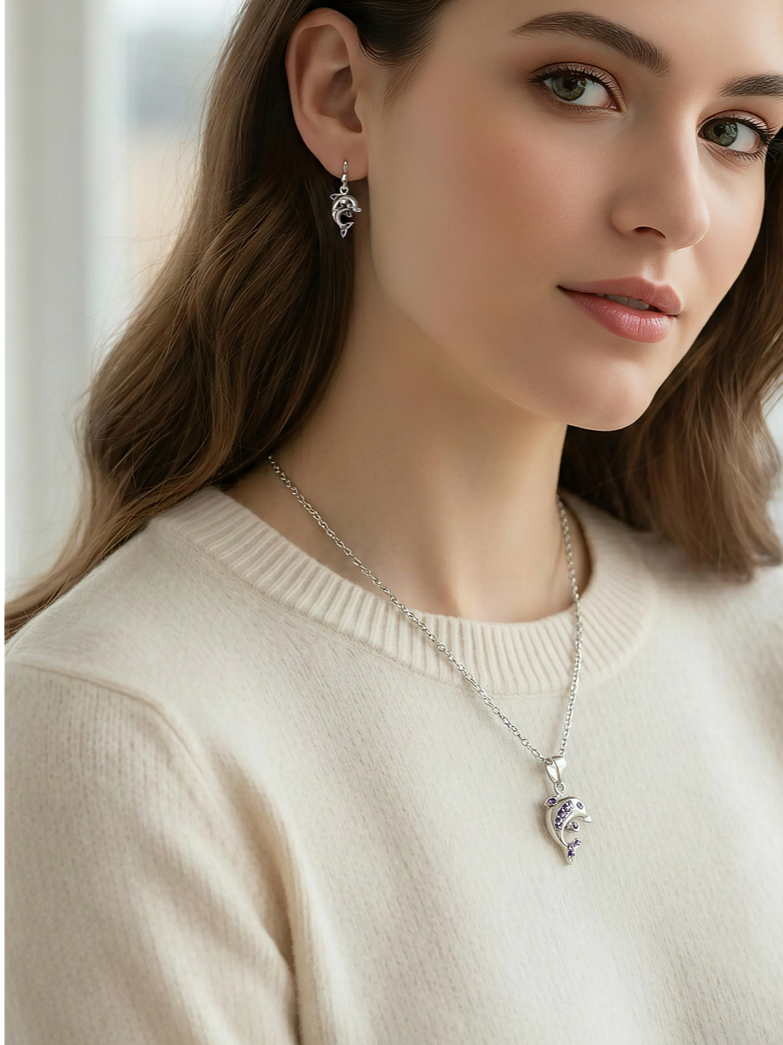 Conjunto Delfín Brillante Plata 925 3