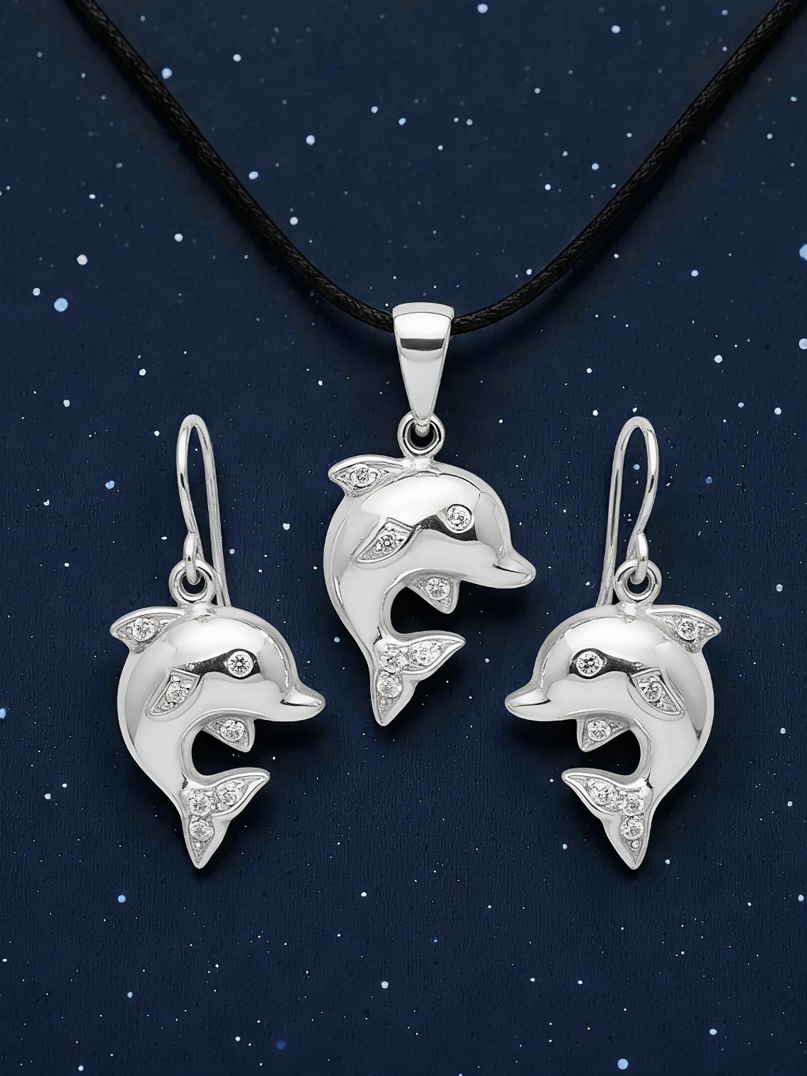 Conjunto Delfín Brillante Plata 925 2