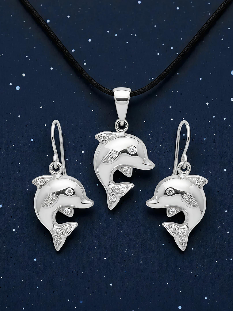 Conjunto Delfín Brillante Plata 925 2