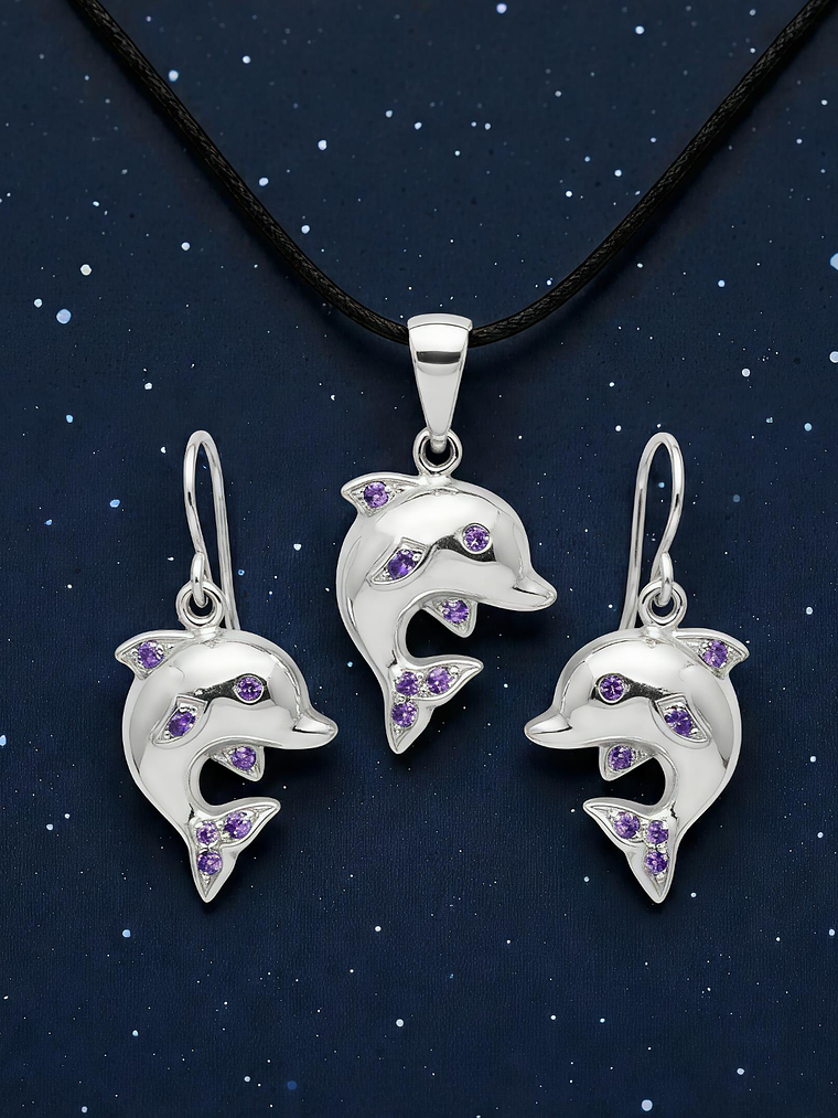 Conjunto Delfín Brillante Plata 925 1