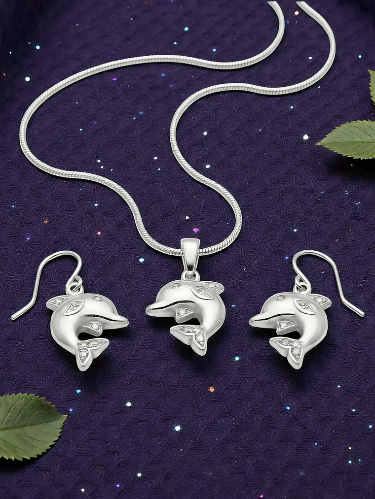 Conjunto Delfín Brillante Plata 925 4