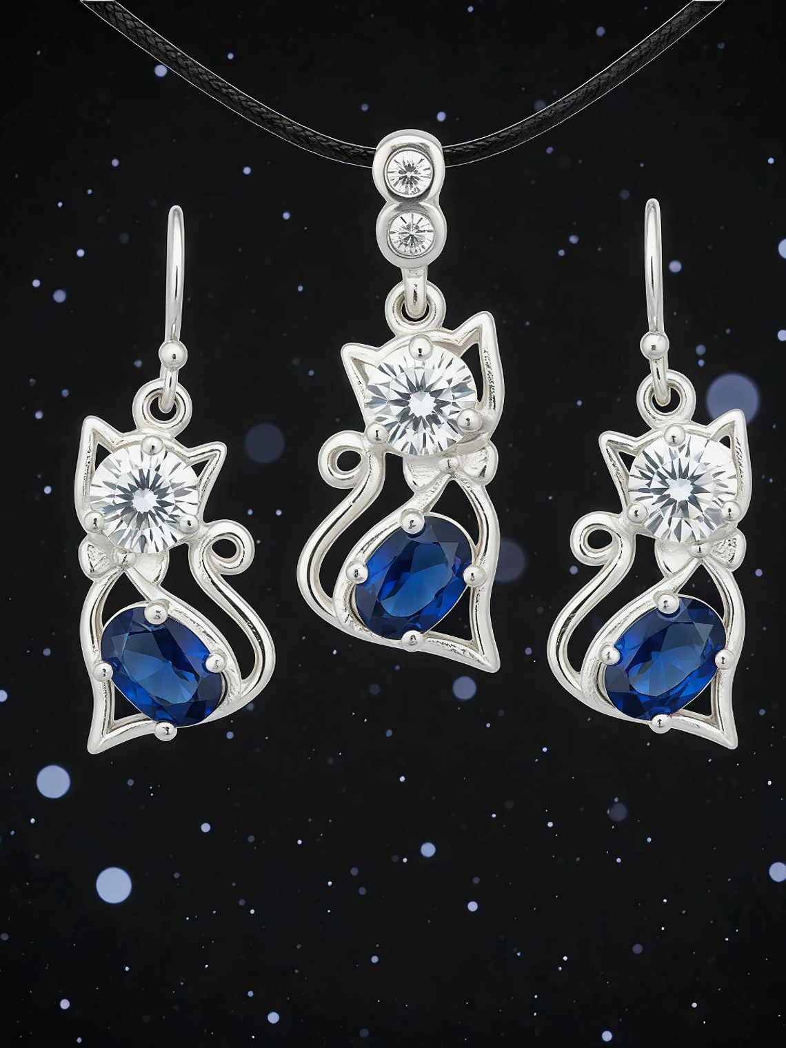 Conjunto Gato Silueta Azul Plata 925 1