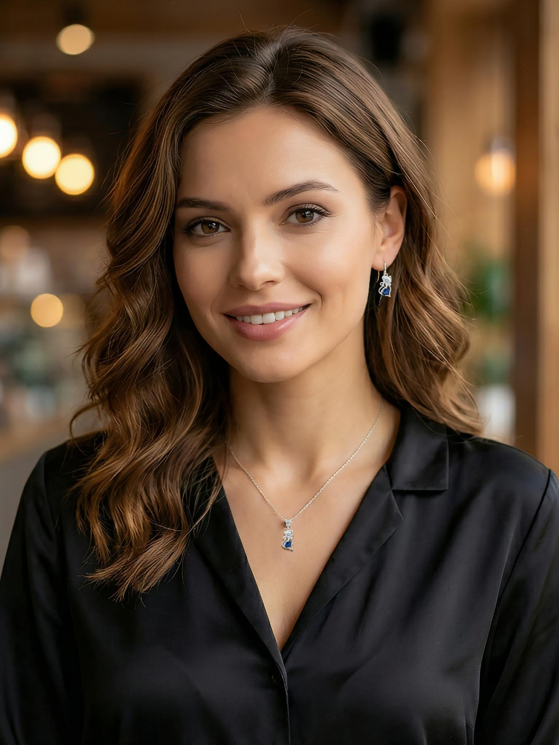 Conjunto Gato Silueta Azul Plata 925 2