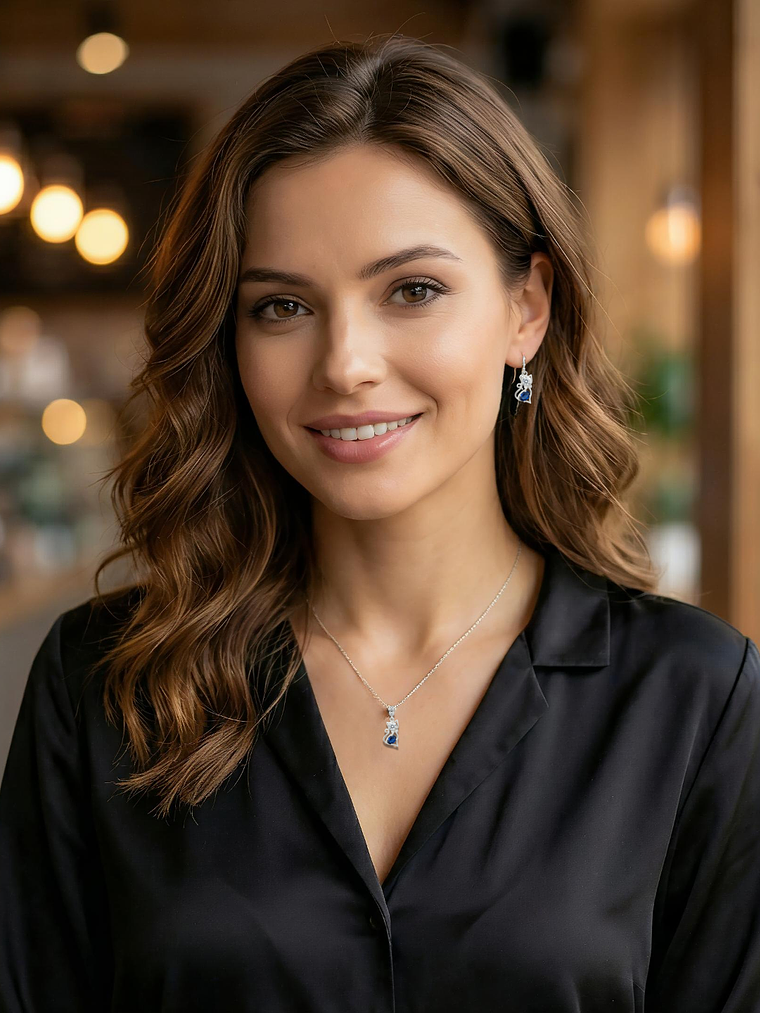 Conjunto Gato Silueta Azul Plata 925 2