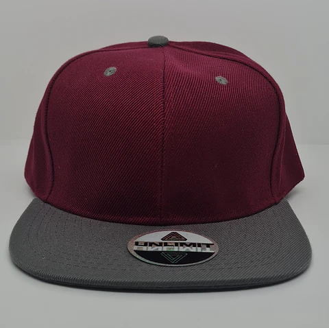 Jockey 6 Panel, visera plana, burdeo/gris