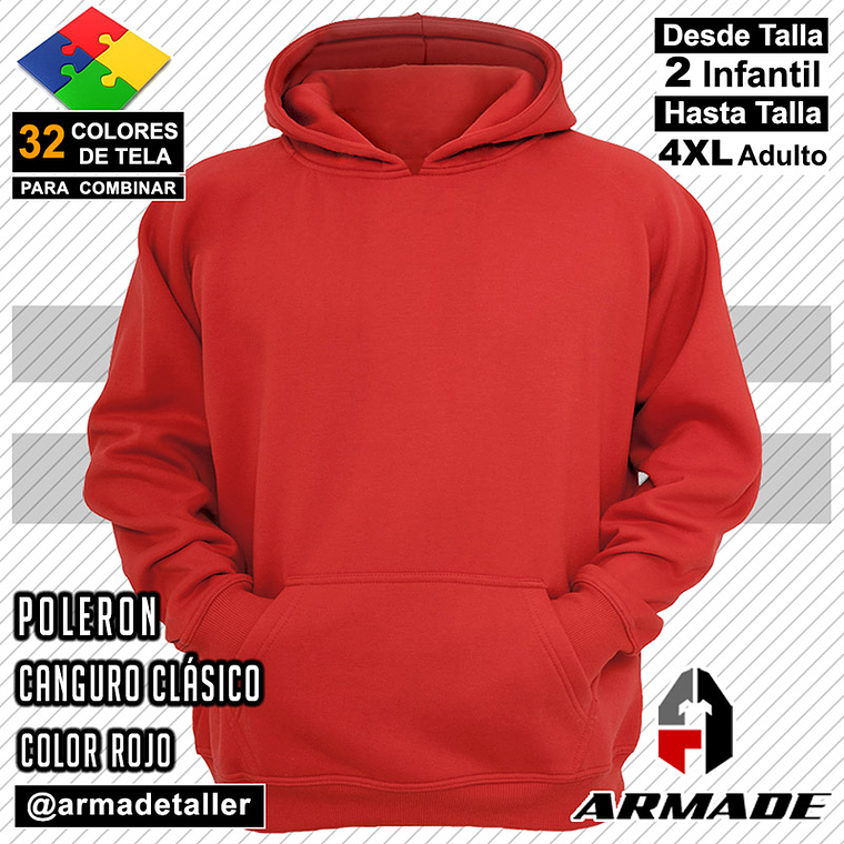 Poleron Canguro Rojo Hombre Algodon Premium 4