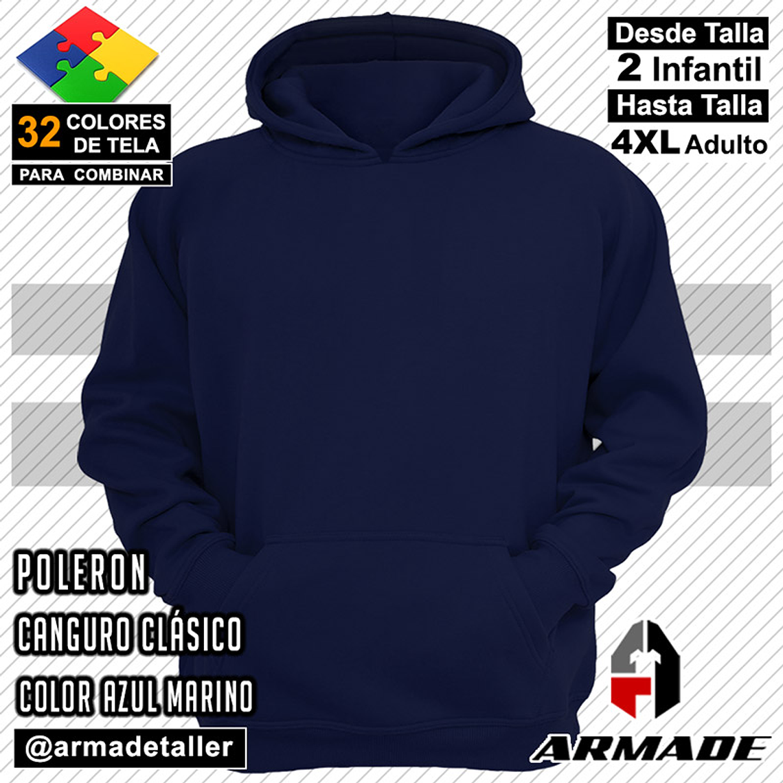 Poleron Canguro Azul Marino Hombre Algodon Premium 4