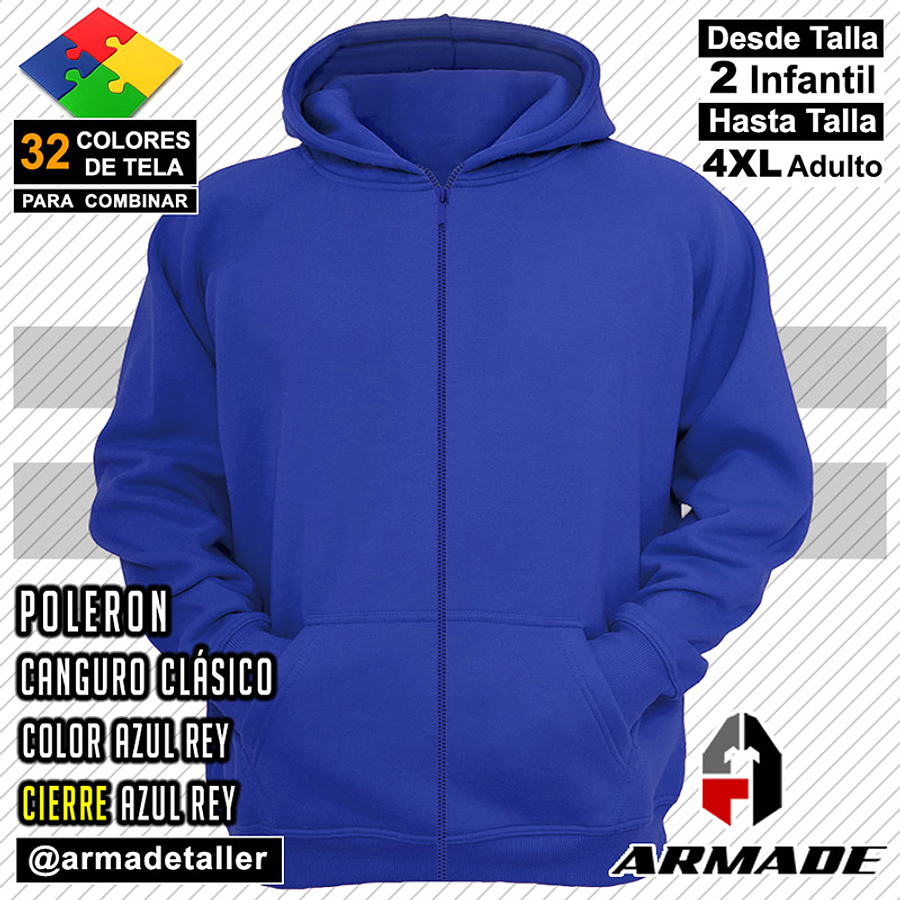 Poleron Canguro con Cierre Tallas Hombre Algodon Premium 9