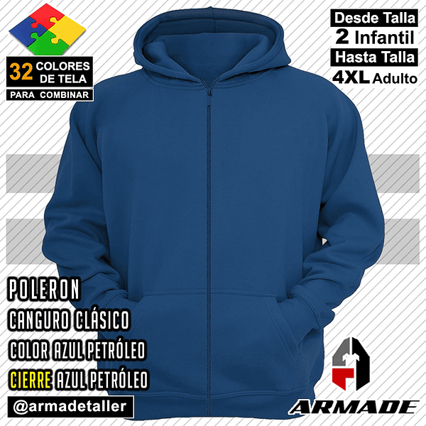 Poleron Canguro con Cierre Tallas Hombre Algodon Premium 20