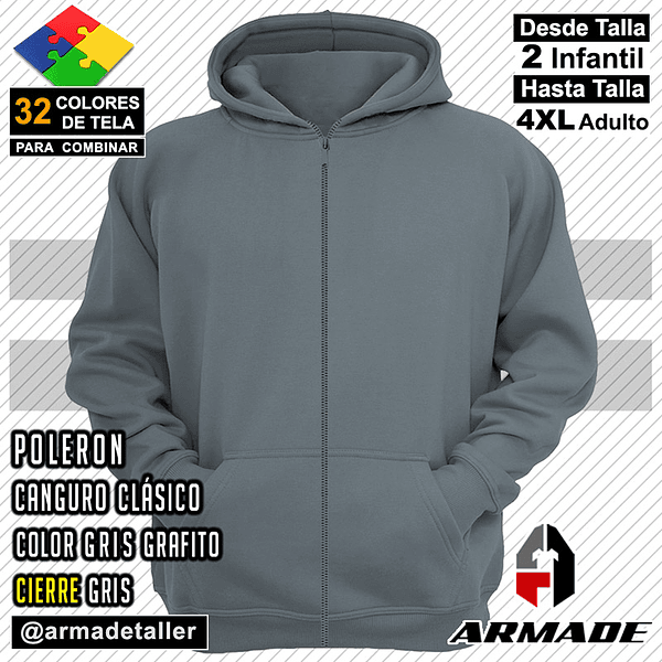 Poleron Canguro con Cierre Tallas Hombre Algodon Premium 18