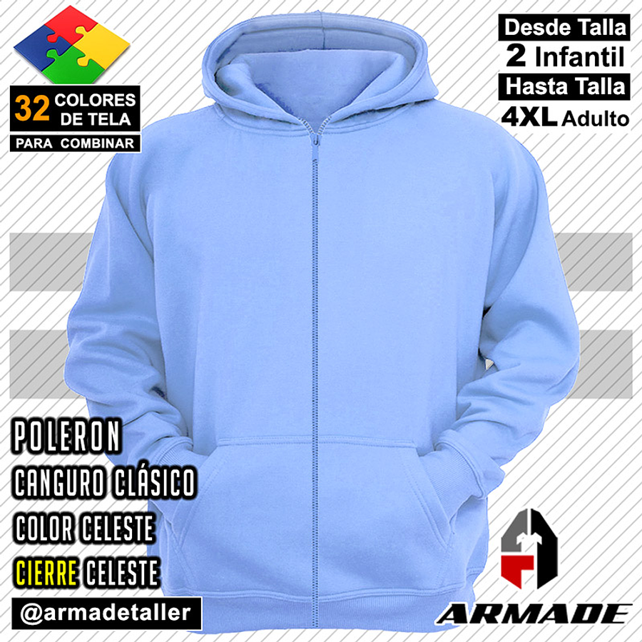 Poleron Canguro con Cierre Tallas Hombre Algodon Premium 24