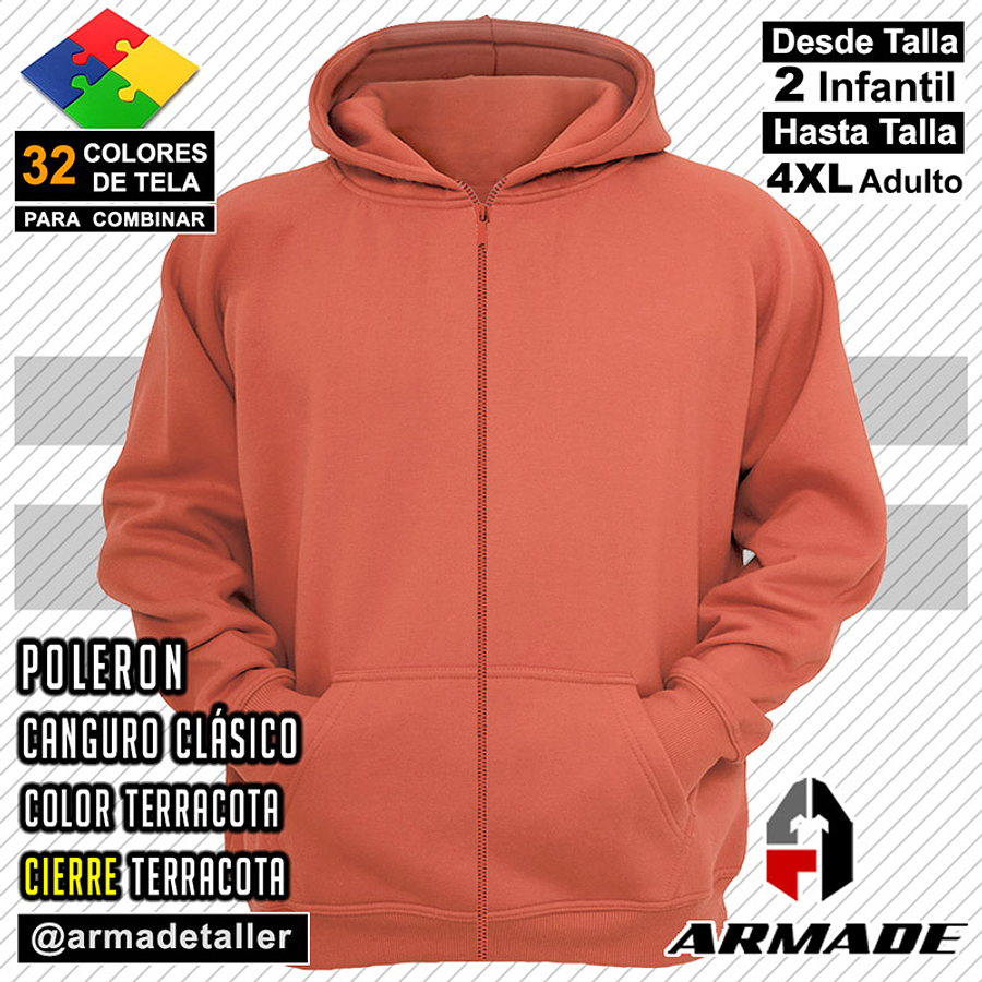 Poleron Canguro con Cierre Tallas Hombre Algodon Premium 28