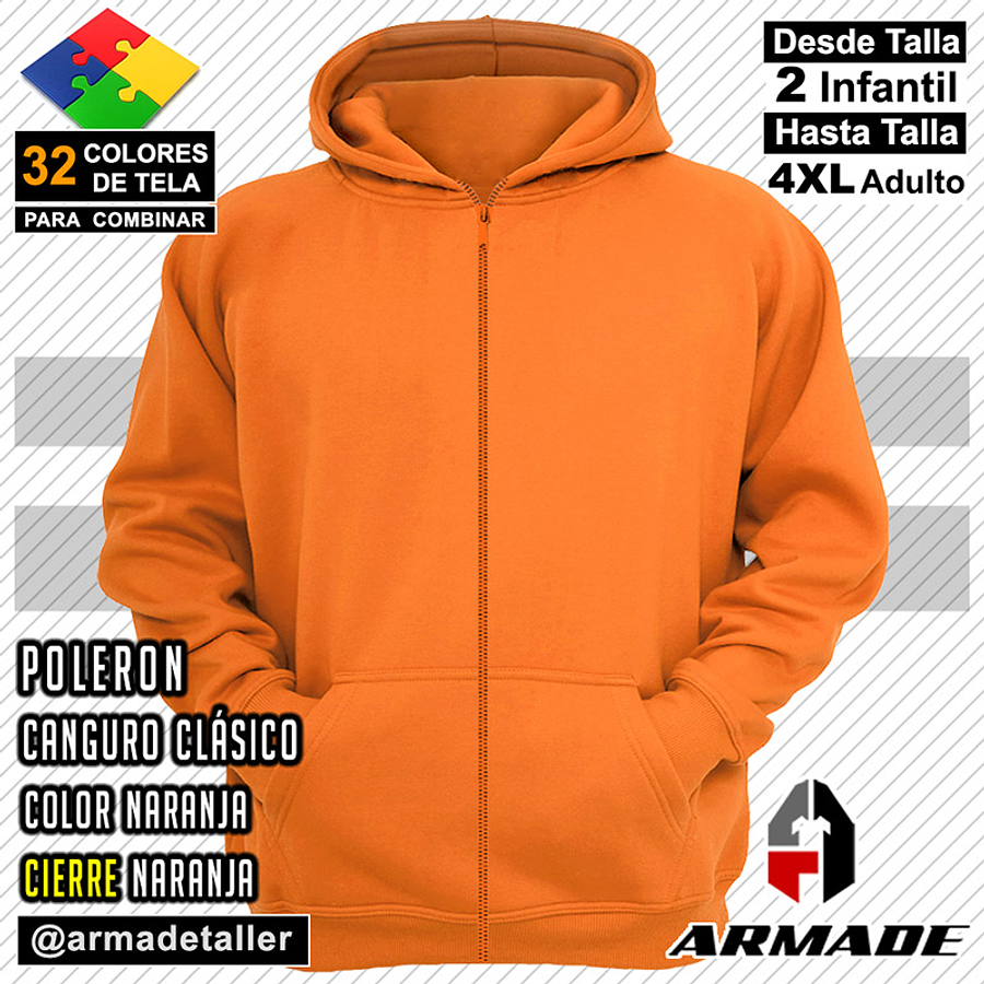 Poleron Canguro con Cierre Tallas Hombre Algodon Premium 10