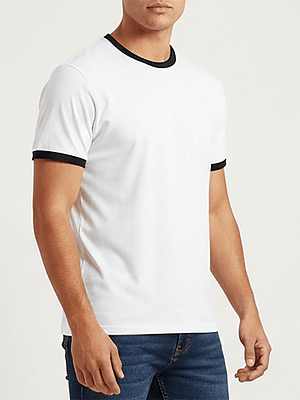 Polera Hombre Bicolor Blanco y Negro Manga Corta Algodón Premium Nacional