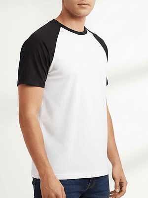 Polera Hombre Raglan Bicolor Blanco y Negro Manga Corta Algodón Premium Nacional