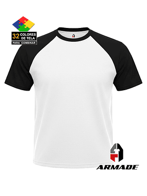 Polera Hombre Raglan Bicolor Blanco y Negro Manga Corta Algodón Premium Nacional