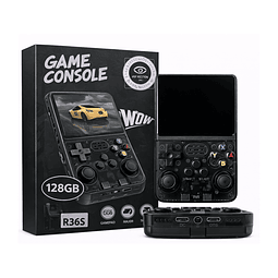 Consola R36S  Juegos Retro Portátil  Joysticks 3D Duales  Batería 3500 mAh  128GB Almacenamiento Negra