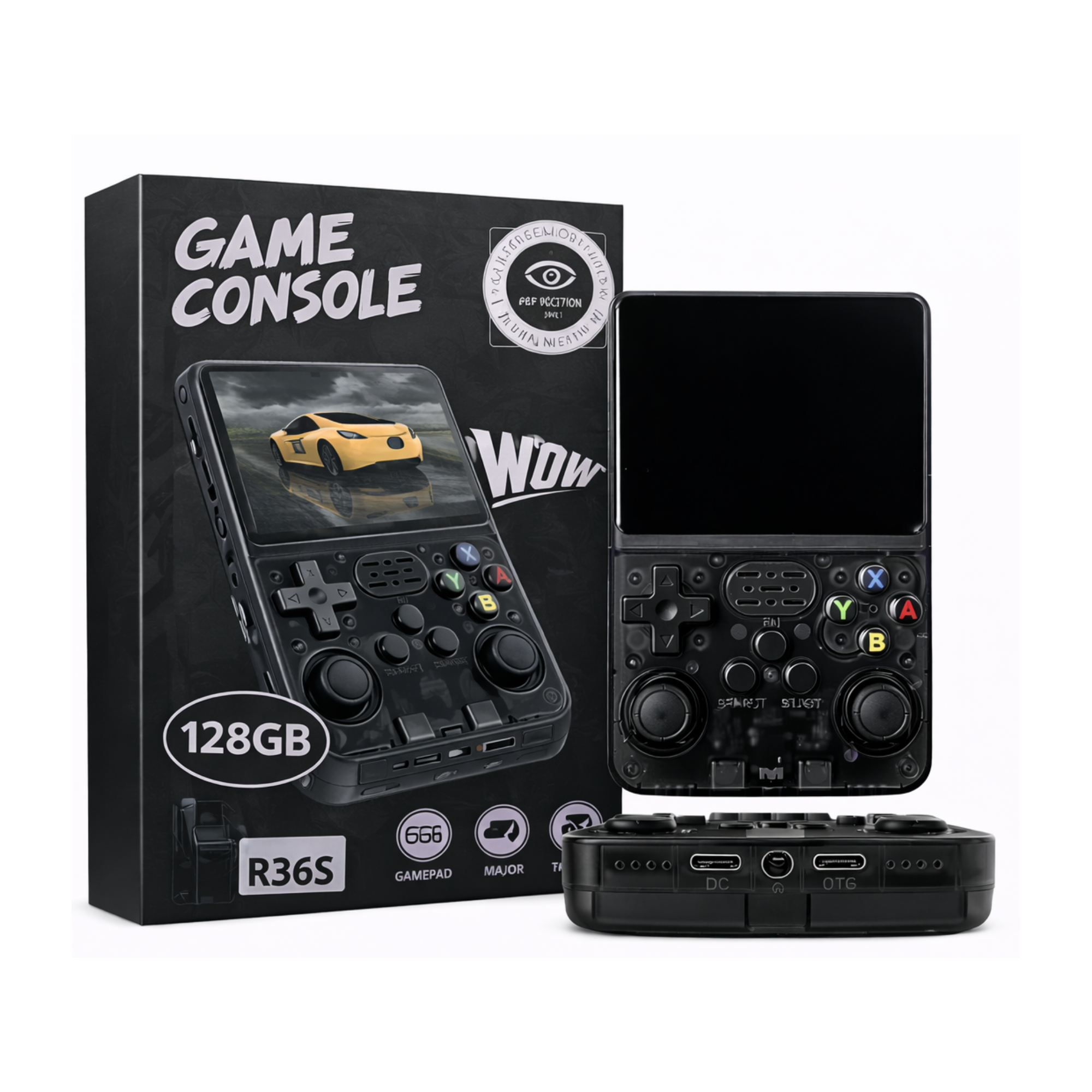 Consola R36S  Juegos Retro Portátil  Joysticks 3D Duales  Batería 3500 mAh  128GB Almacenamiento