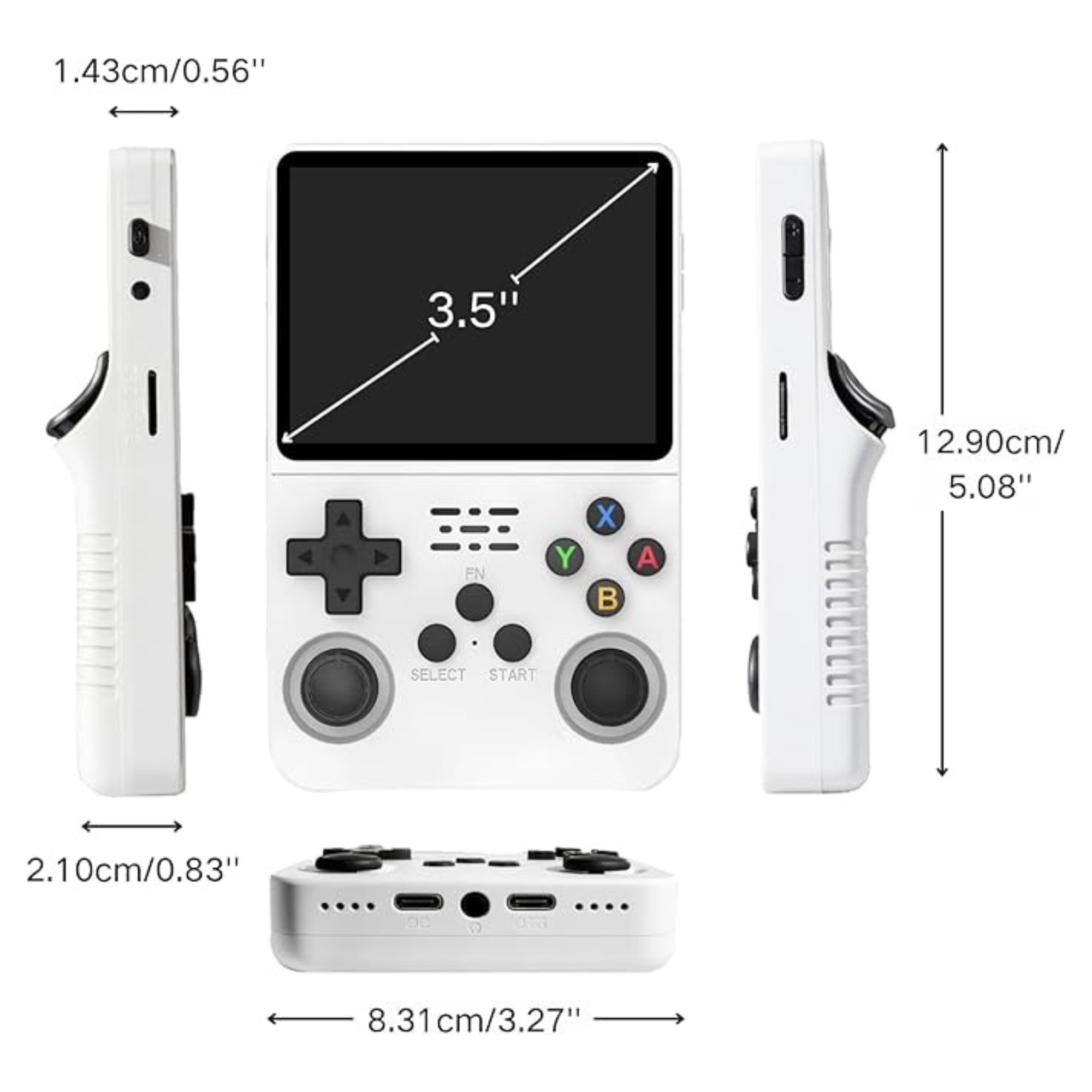 Consola R36S  Juegos Retro Portátil  Joysticks 3D Duales  Batería 3500 mAh  128GB Almacenamiento Blanca
