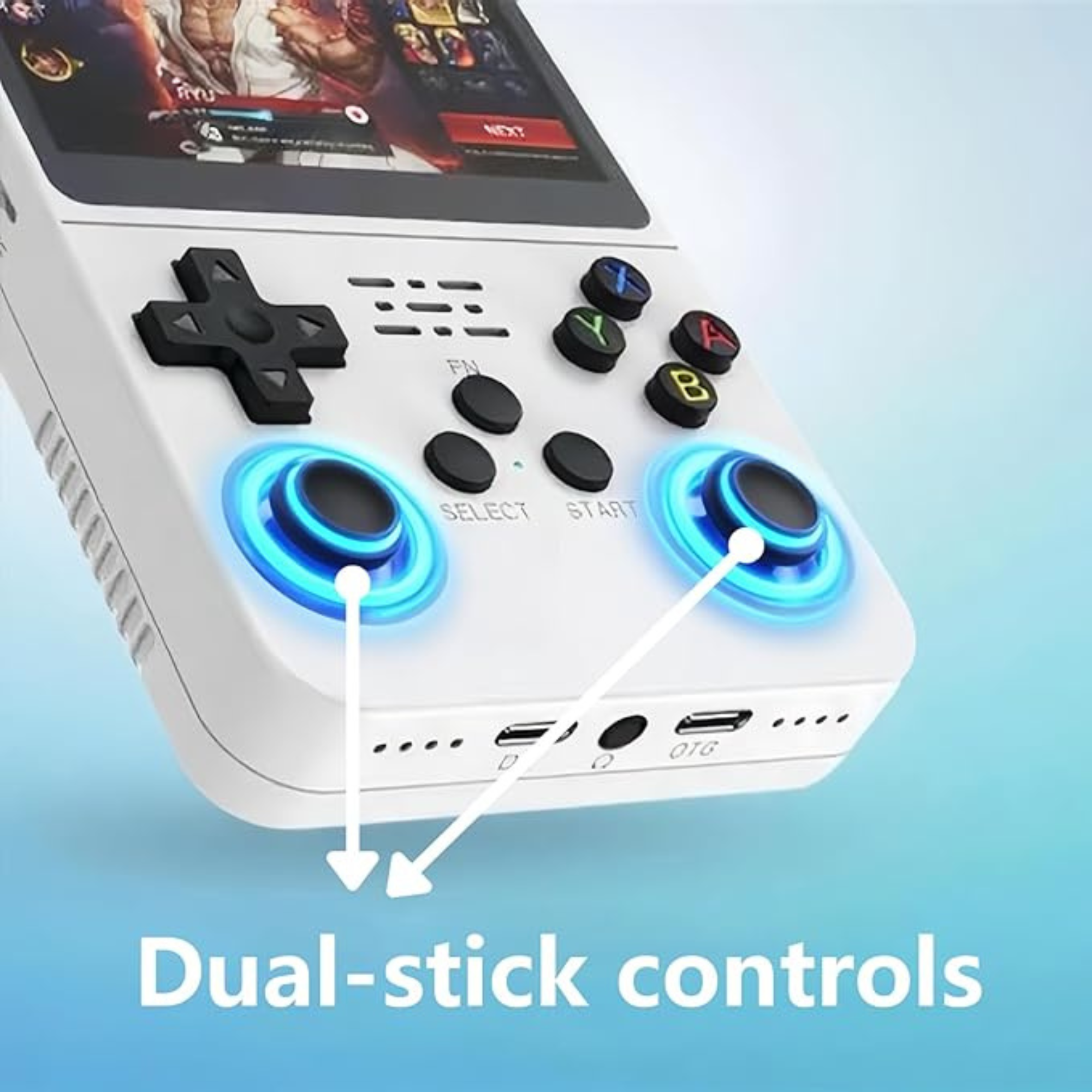 Consola R36S  Juegos Retro Portátil  Joysticks 3D Duales  Batería 3500 mAh  128GB Almacenamiento Blanca