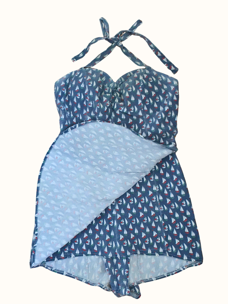 Enterito Vintage Estampado Veleros  2