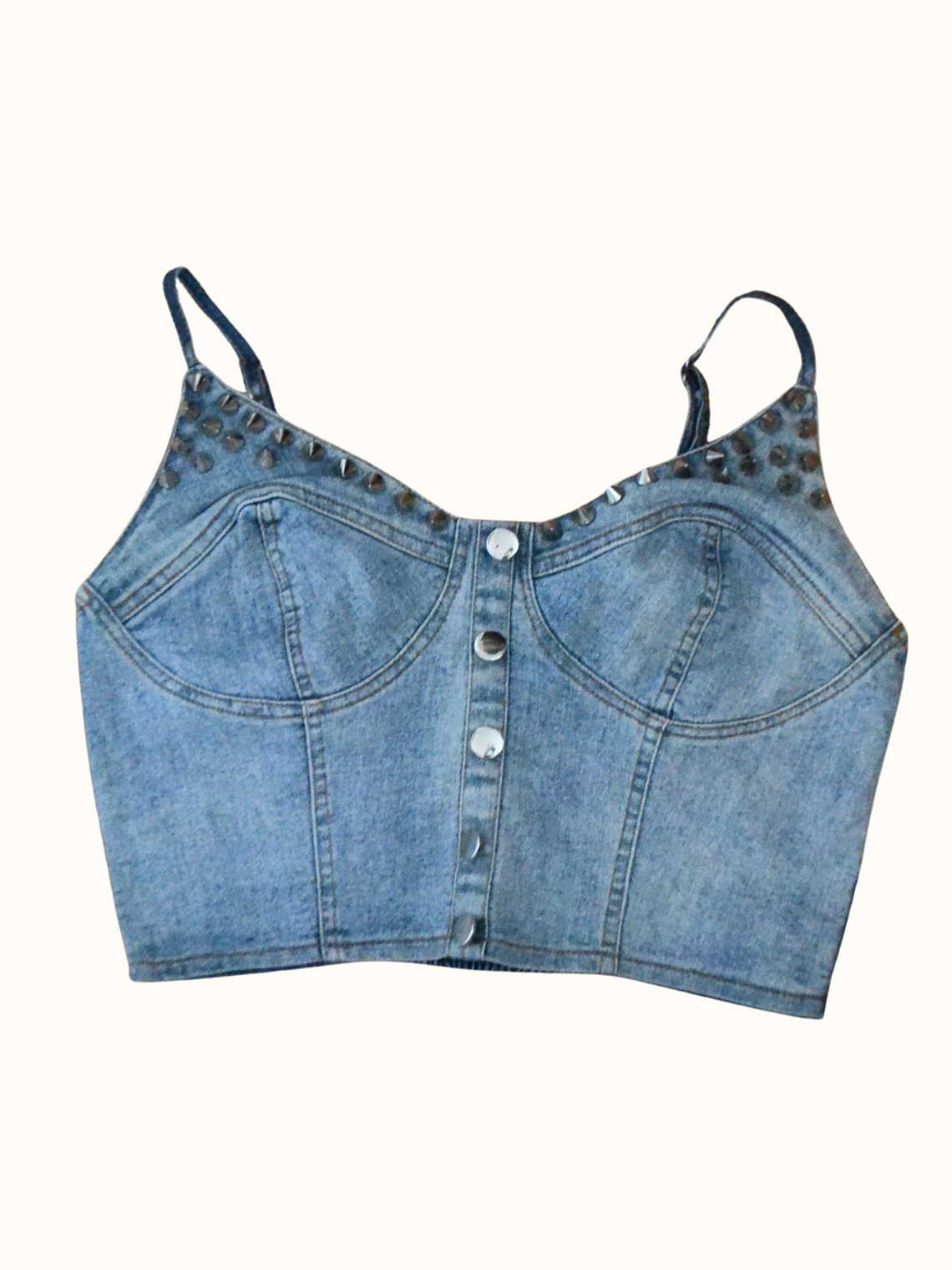 Polera Crop Top Mezclilla y Tachas Wados 1