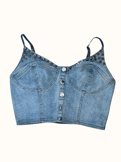 Polera Crop Top Mezclilla y Tachas Wados