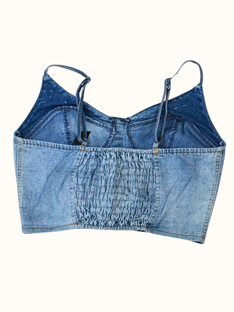 Polera Crop Top Mezclilla y Tachas Wados 2