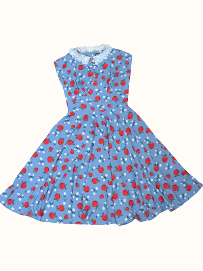 Vestido Celeste con Manzanas