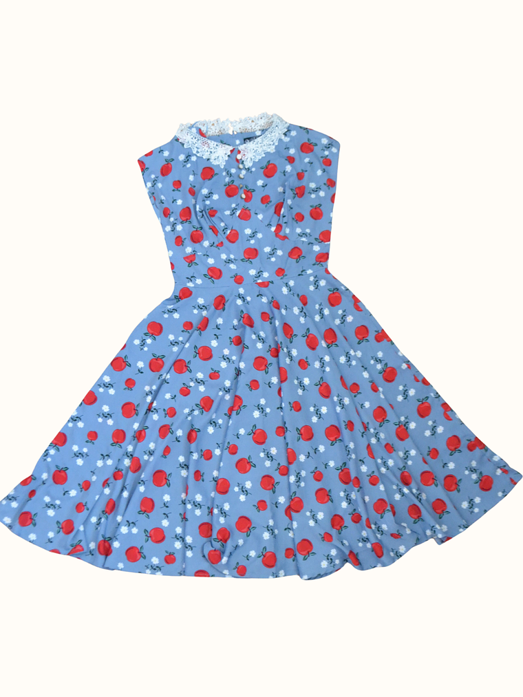 Vestido Celeste con Manzanas 1